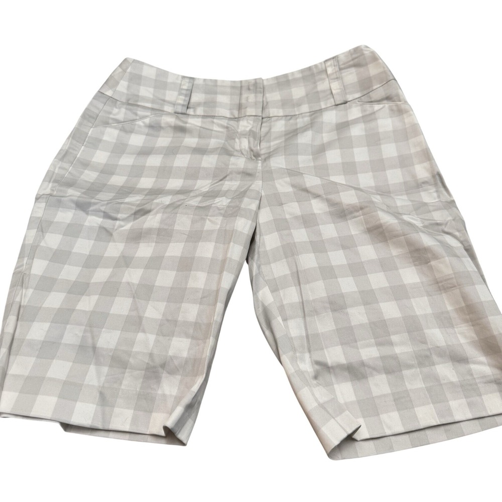 Y2K Sharagano Studio Bermuda Shorts Womens 8 Gingham Stretchy Preppy Minimalist